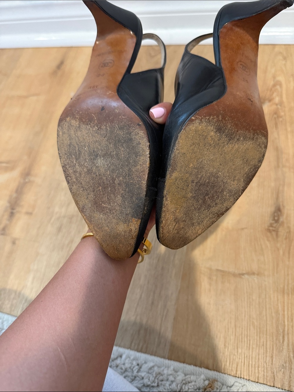 CHANEL Black Leather and Fabric Slingback Pumps - Picture 5 of 15